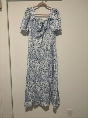Blue Floral Puff-Sleeve Maxi Dress